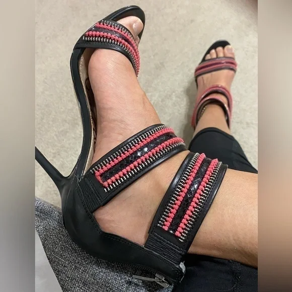 Sam Edelman’Alton’ high heels- needle heels, leather , sz 8M black/ salmon/ pink - Picture 3 of 11